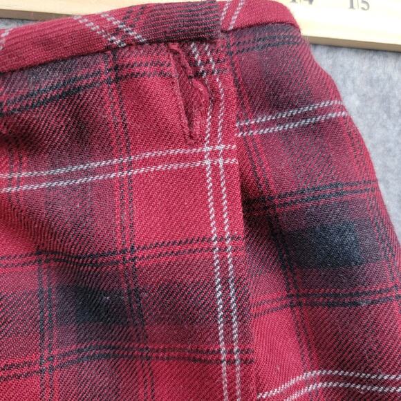 Liz Claiborne Y2K 100% Wool Plaid Maxi Wrap Skirt Size 8 Petite Red Academia - Picture 11 of 13